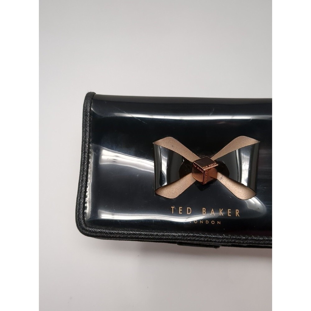 Ted Baker Bow Vinyl Patent Leather Black Purse Wallet VTG - Picture 3 of 8